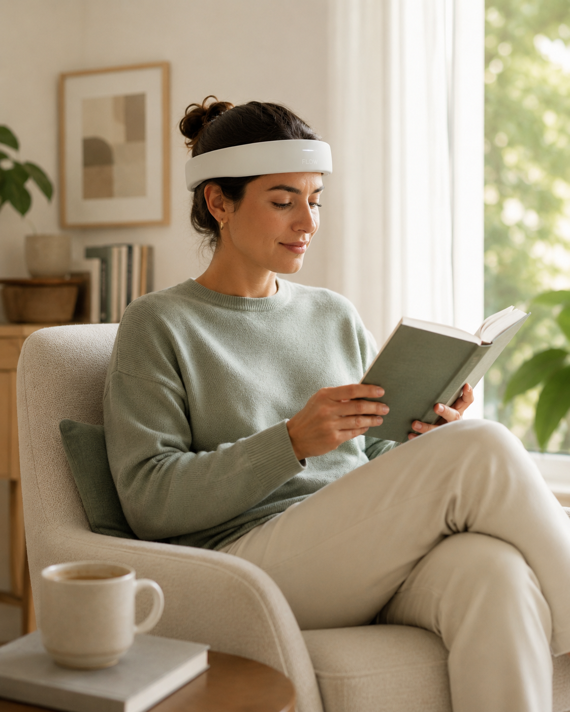 Person using the at-home brain stimulation device